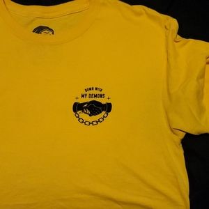 Sketchy tank yellow "Down with my demons" tee